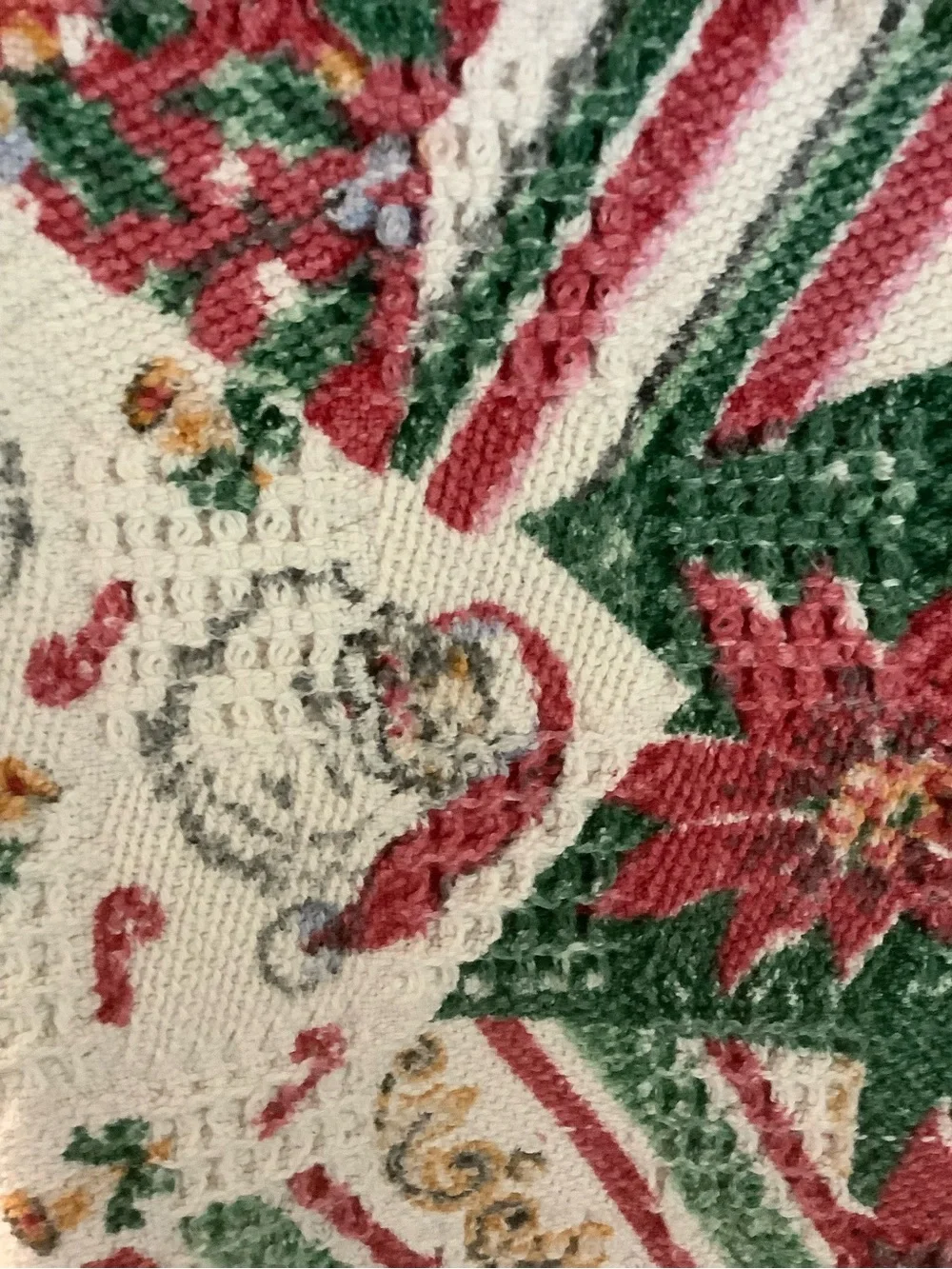 Christmas Poinsettia & Santa Woven Holiday Throw - Red, Green, Cream